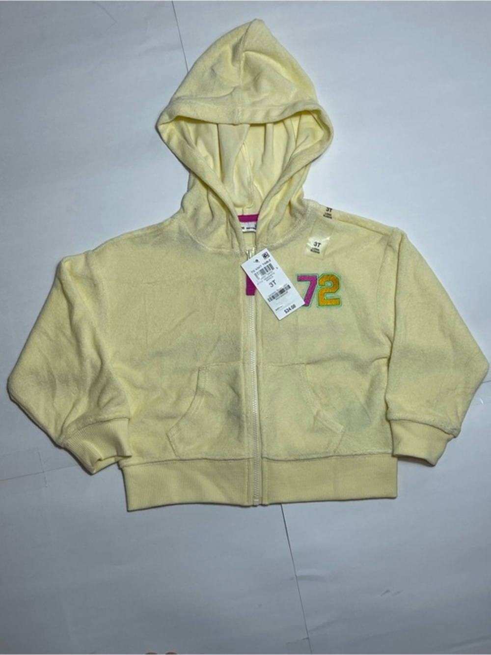 Epic Threads Pale Yellow Hooded Zip Terry Jacket with '72' Patch